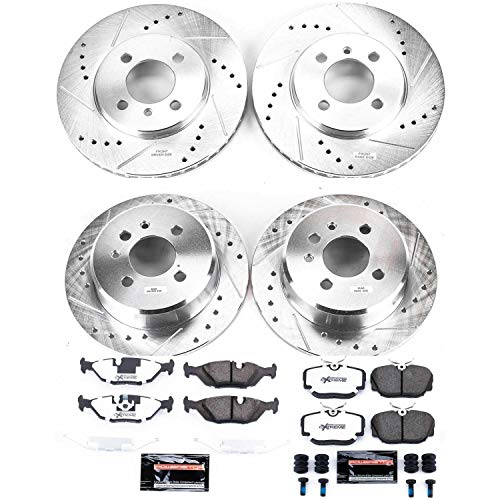 Power Stop K4167-26 Z26 Carbon Fiber Brake Pads Front and Rear with Drilled & Slotted Brake Rotors Kit For BMW 318i, BMW 318is, BMW 325, BMW 325e, BMW 325es, BMW 325i, BMW 325is [Model Specific]