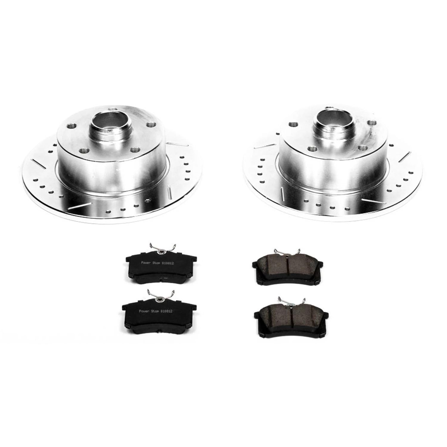 Power Stop K3064 Z23 Carbon Fiber Brake Pads Rear with Drilled & Slotted Brake Rotors Kit For Audi A4 1997-2001 [Vehicle Specific]