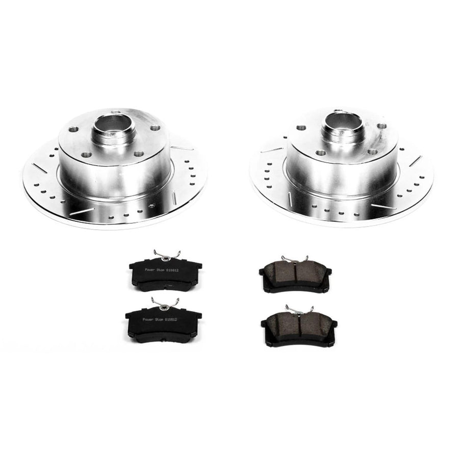 Power Stop K3064 Z23 Carbon Fiber Brake Pads Rear with Drilled & Slotted Brake Rotors Kit For Audi A4 1997-2001 [Vehicle Specific]