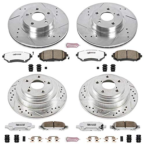Power Stop Z26 K6109-26 Front and Rear Carbon Fiber Brake Pads with Drilled & Slotted Brake Rotors Kit For Subaru Impreza 2002-2003 [Model Specific]