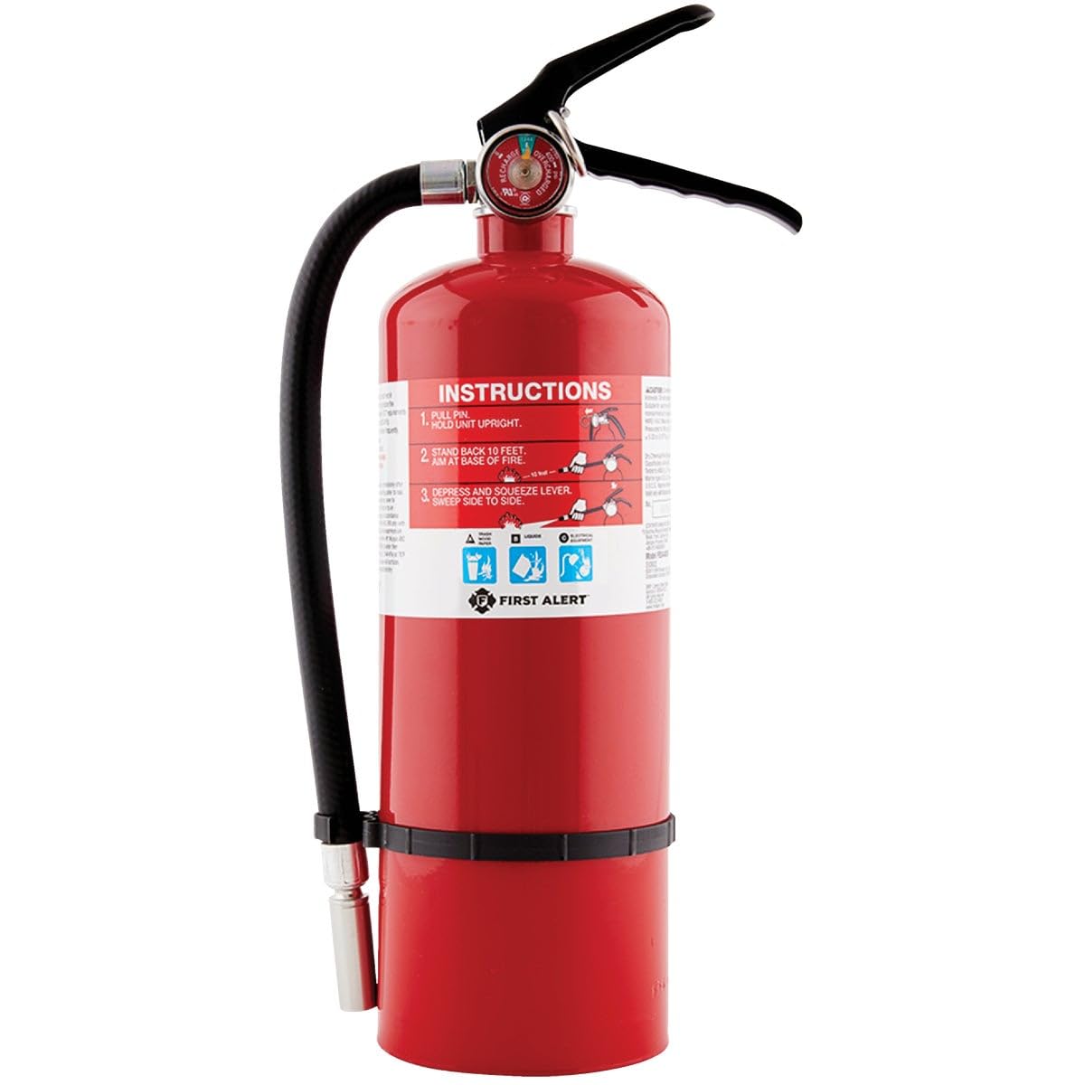 Rechargeable FIRST ALERT PRO5 Heavy Duty Fire Extinguisher, UL RATED 3-A:40-B:C, Red, 1-Pack