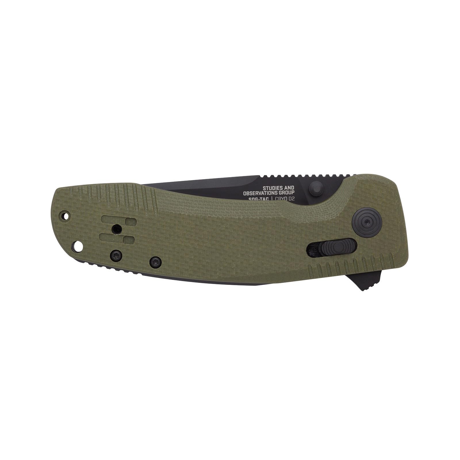 3.4" D2 Tool Steel Blade SOG TAC XR Professional Folding Knife & Ultra-Grip G10 Handle | Single-Handed Ambidextrous Use, OD Green