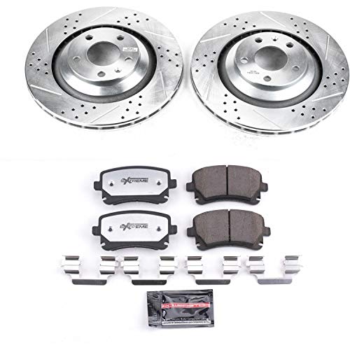 Power Stop K4567-26 Z26 Carbon Fiber Brake Pads Rear with Drilled & Slotted Brake Rotors Kit For Audi A6 2006, Audi A6 Quattro 2005-2011 [Model Specific]