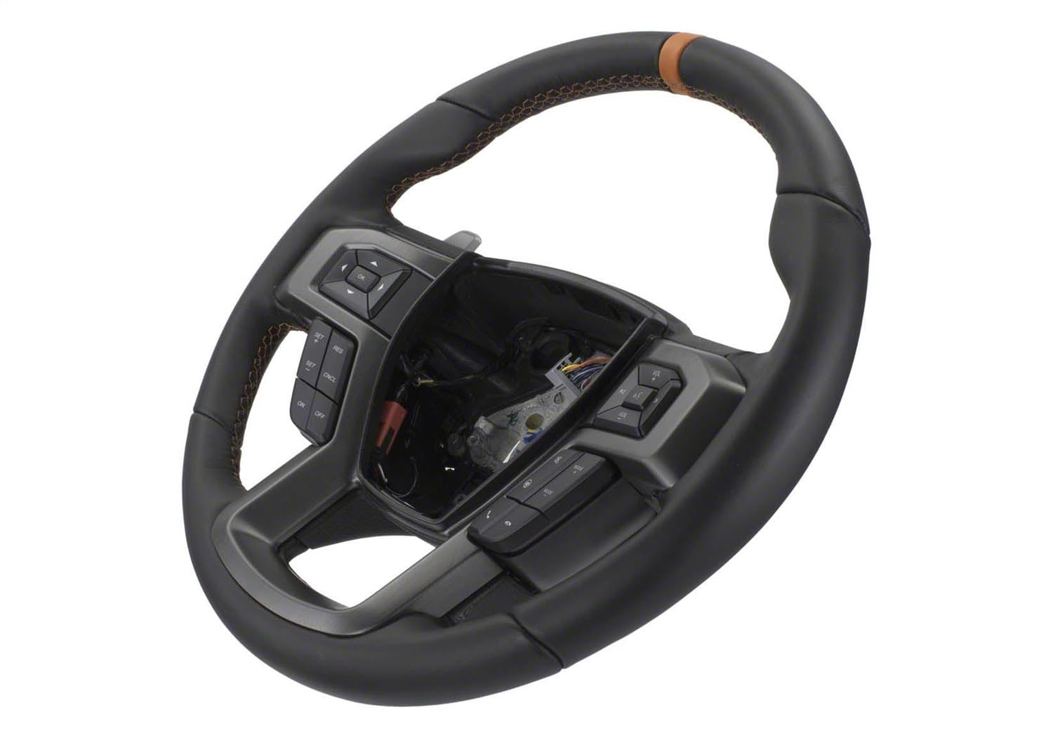 Ford Performance Parts M-3600-F15ROR Steering Wheel Kit; Black Leather w/Orange Stitching/Orange Sightline; Raptor Style; Incl. Wire Harness/Trim Bezel/Steering Wheel Controls/Installation Hardware;