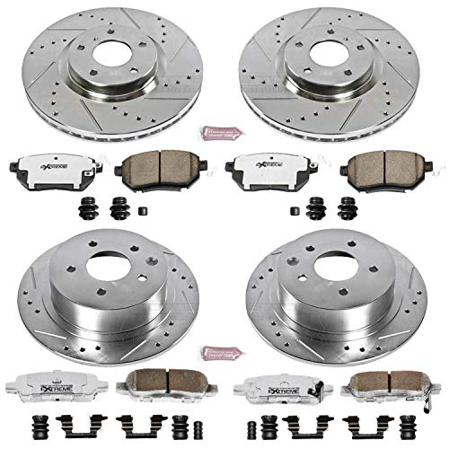 Power Stop K117-26 Z26 Carbon Fiber Brake Pads Front and Rear with Drilled & Slotted Brake Rotors Kit For Nissan Maxima 2007-2008 [Model Specific]