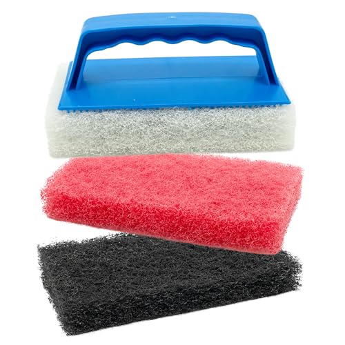 Scrub Pad Kit STAR BRITE - 3 Different Textured Scouring Pads & Interchangeable Handle (040023PW)