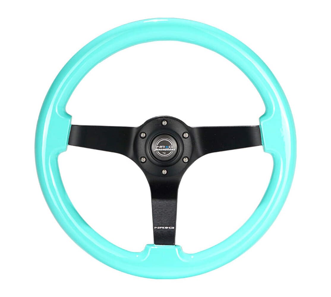 NRG Innovations Reinforced NRG-RST-036MF-BK Steering Wheel - Classic Minty Fresh Wood Grain Wheel (3" Deep), 350mm, 3 Solid Spoke Center in Black