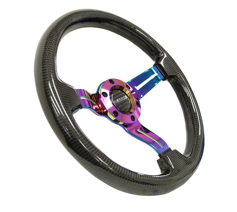 Carbon Fiber NRG Steering Wheel (350mm / 1.5in. Deep) Neochrome 3-Spoke Design w/Slit Cuts