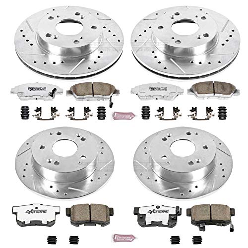 Power Stop K2387-26 Z26 Carbon Fiber Brake Pads Front and Rear with Drilled & Slotted Brake Rotors Kit For Acura RSX 2002-2006, Honda Civic 2004-2005 [Model Specific]