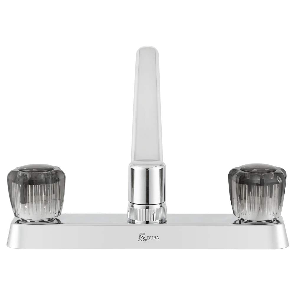 Dura Faucet Two Handle RV Kitchen Sink Faucet with Smoked Crystal Acrylic Knobs