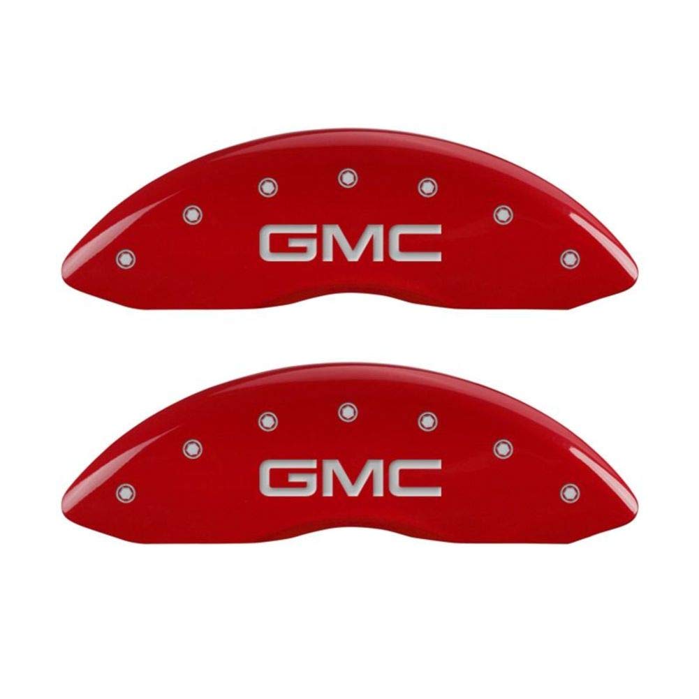 MGP Caliper Covers 34213FGMCRD 2 Caliper Covers Set, Engraved Front: GMC, Red Powder Coat Finish, Silver Characters