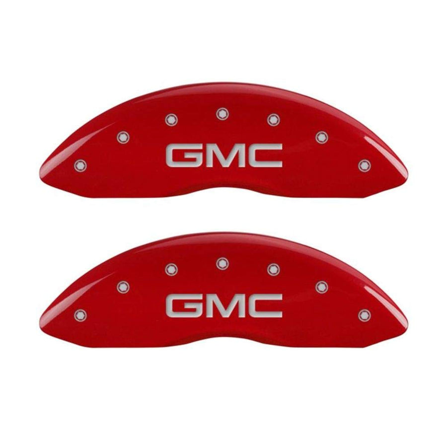 MGP Caliper Covers 34213FGMCRD 2 Caliper Covers Set, Engraved Front: GMC, Red Powder Coat Finish, Silver Characters