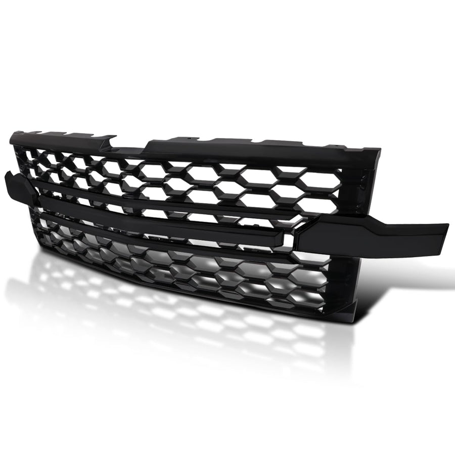 Honeycomb Glossy Black Spec-D Tuning Front Bumper Hood Grill Grille w/Black Trim Compatible with 2019-2022 Chevy Silverado 1500 WT