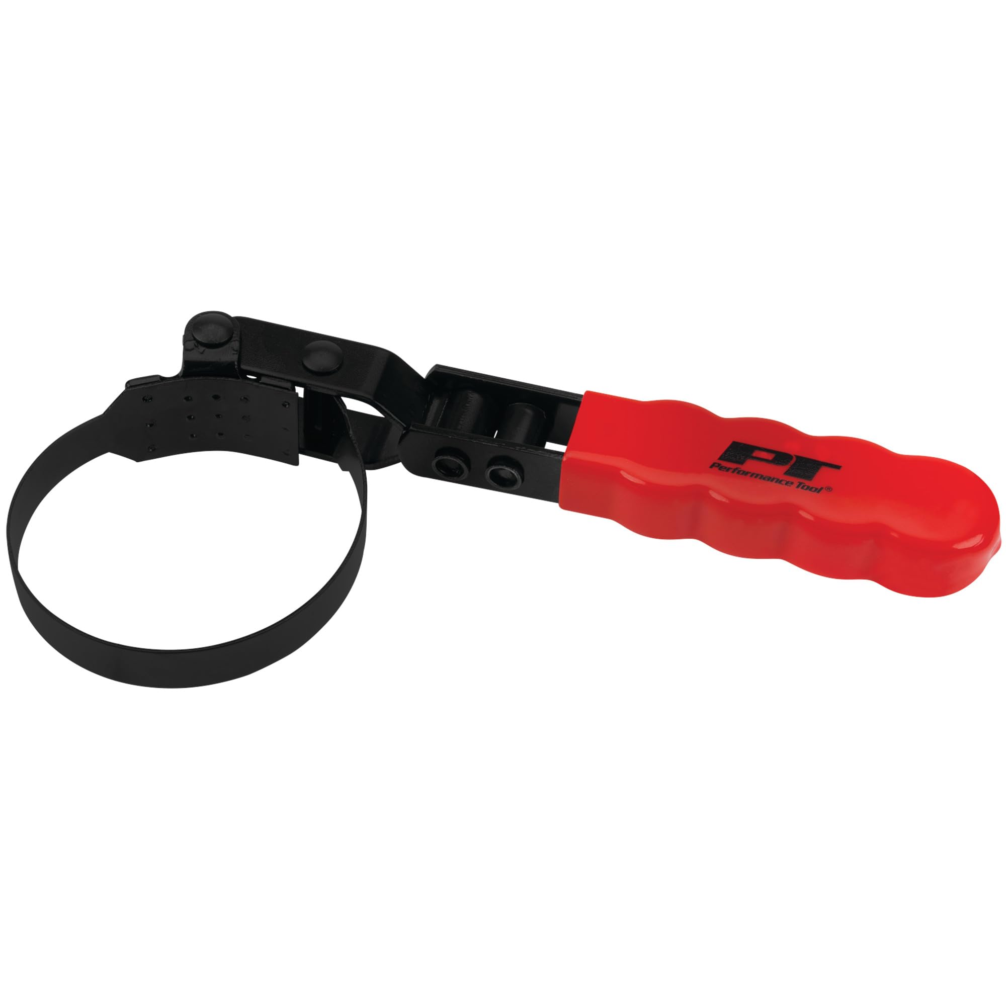 W54147 Performance Tool Oil Filter Wrench, Swivel Handle, Studded Steel Band, 2-3/8 in. to 2-5/8 in. (60mm to 67mm) Diameter, Black/Red