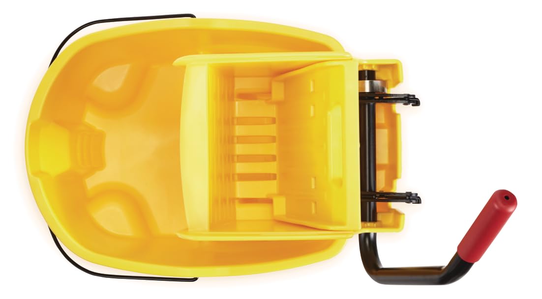 Rubbermaid Commercial Products 35 Qt. WaveBrake Side-Press Mop Bucket and Wringer Combo on Wheels Yellow for Professional/Industrial/Business Heavy-Duty Floor Cleaning/Mopping
