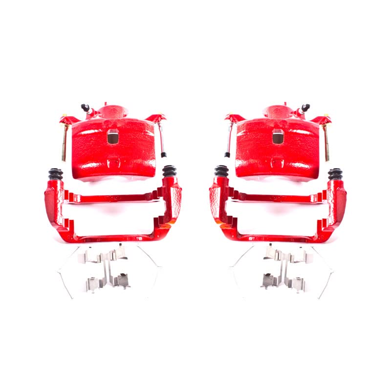 POWERSTOP Pair of Front High-Temp Red Powder Coated Calipers For Honda CR-V 2002-2004, Honda Element 2003-2011 [Model Specific]