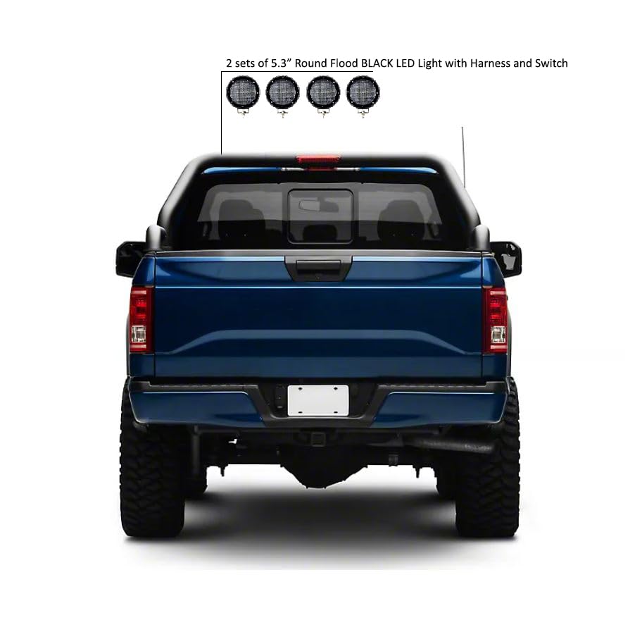 Gladiator Roll Bar Black Horse Incl. Set of 5.3" Dia.LED Lights Modular Black Compatible with Universal Roll Bar for 1/2 Ton Trucks (GM-Ford-Dodge- Tundra) -GLRB-01B-PLFB