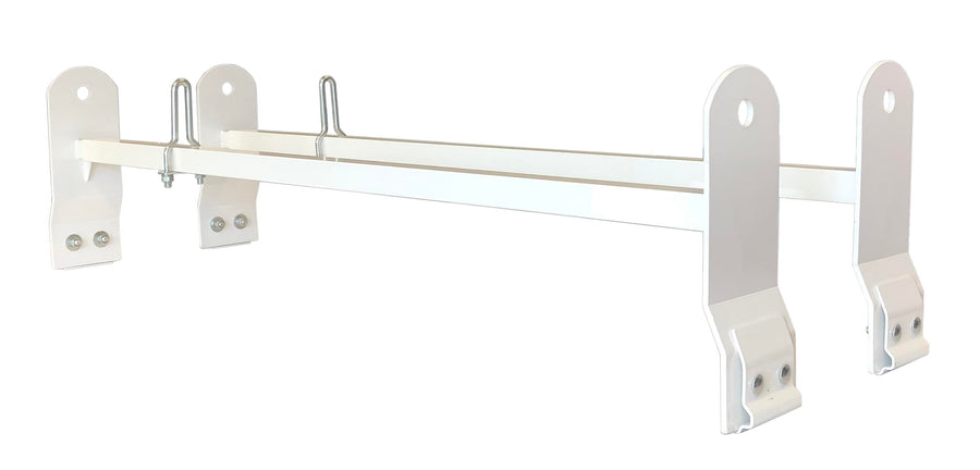 TrailFX 2-Bar Universal Van Ladder Rack White Powder Coated Steel Adjustable 53-63 Inch Length 600 lb Capacity Clamp-On Full Roof Gutter Mount FCLR004W