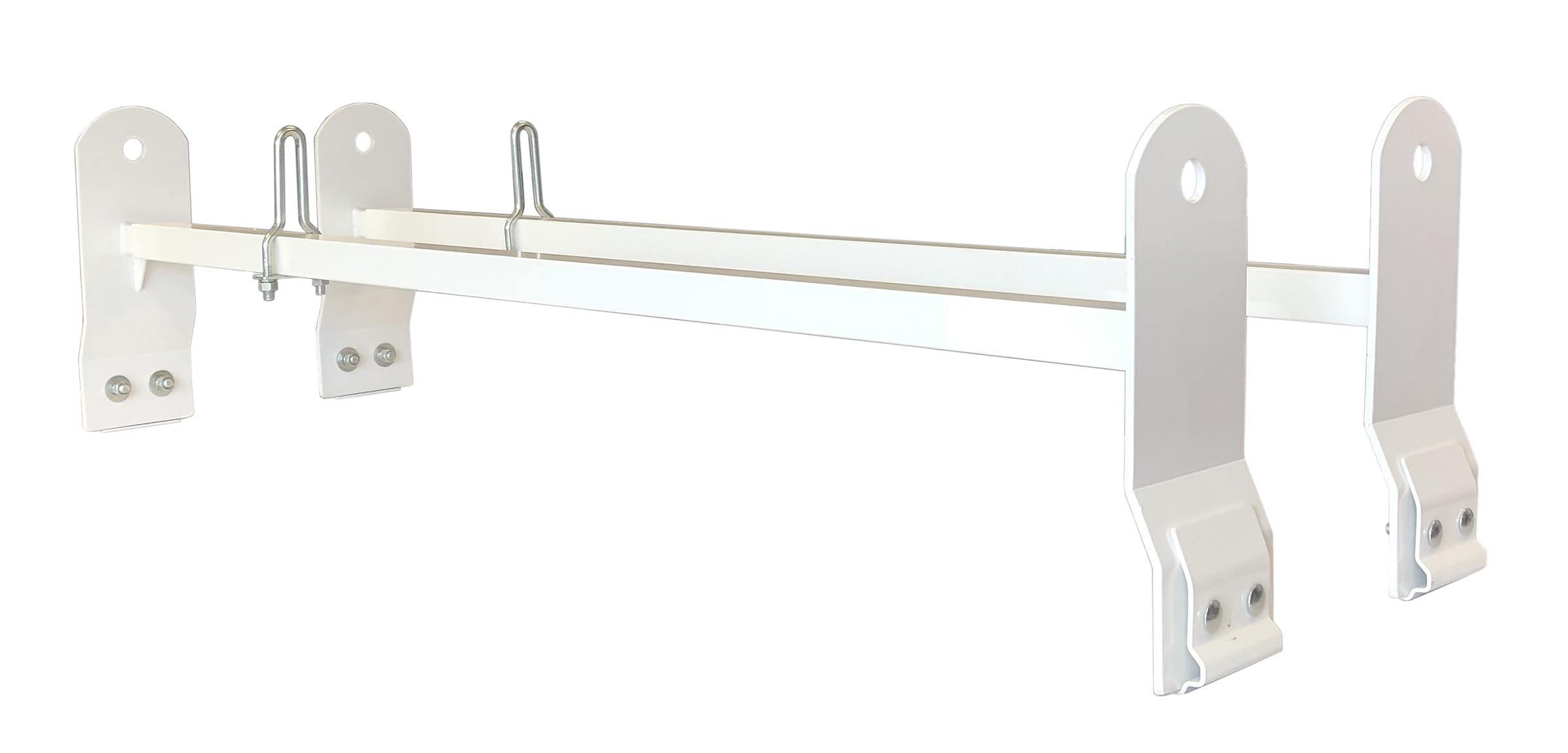 TrailFX 2-Bar Universal Van Ladder Rack White Powder Coated Steel Adjustable 53-63 Inch Length 600 lb Capacity Clamp-On Full Roof Gutter Mount FCLR004W