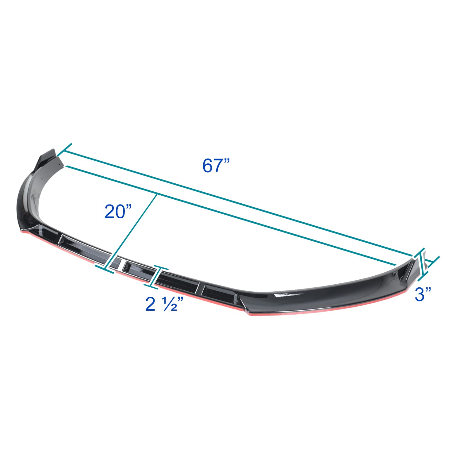 Glossy Black Spec-D Tuning Red Trim Front Bumper Lip Spoiler Kit 3PC Compatible with Volkswagen Golf 2014-2017