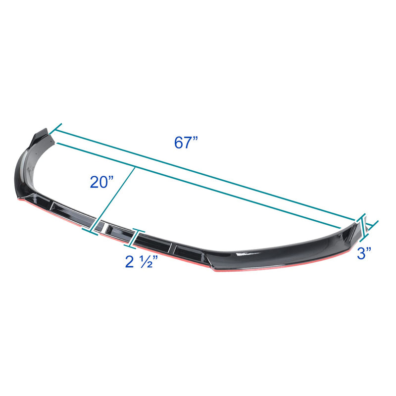 Glossy Black Spec-D Tuning Red Trim Front Bumper Lip Spoiler Kit 3PC Compatible with Volkswagen Golf 2014-2017