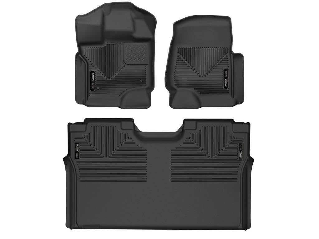 Husky Liners Floor Mats X-act Contour | Fits 2015-2024 Ford F-150 (Includes 2022-2024 Lightning) SuperCrew Without Fold Flat Storage (Full Coverage) | Front & 2nd Row, 3-pc Black - 53498