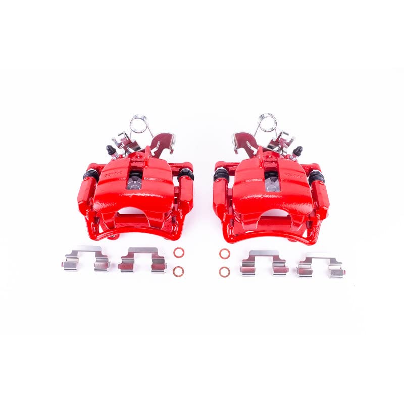 Rear Power Stop S3252 Pair of High-Temp Red Powder Coated Calipers For Audi S4 2004-2009 [Model Specific]
