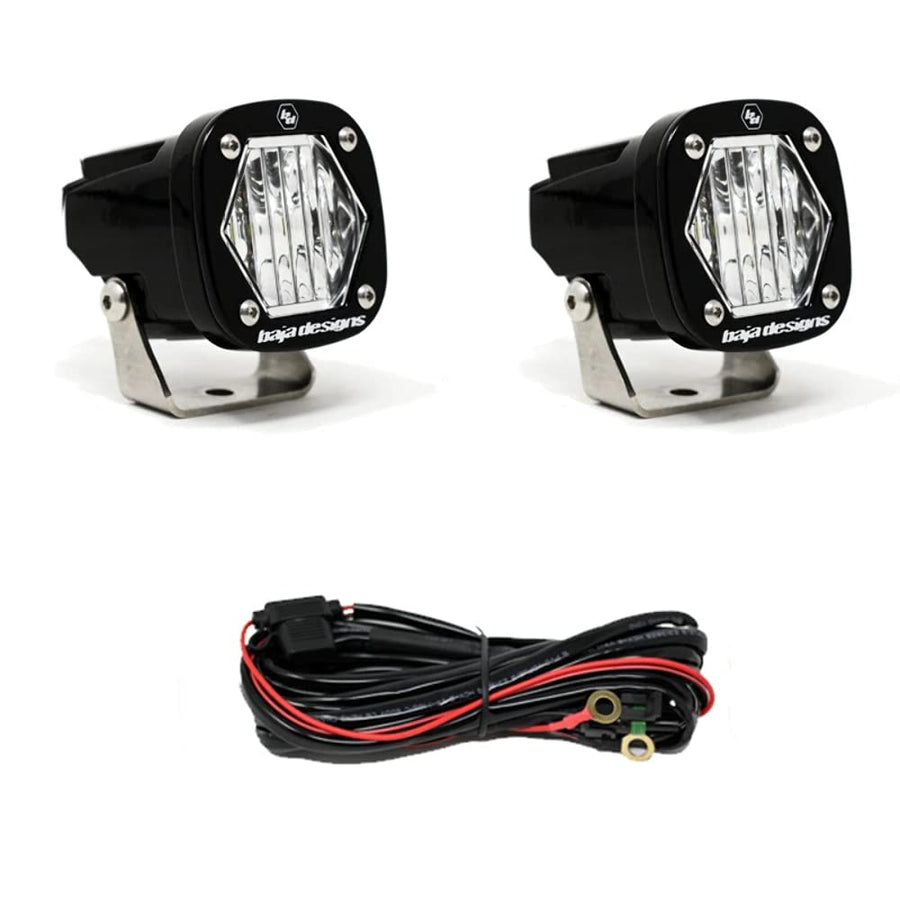S1 LED Baja Designs Auxiliary Light Pods - Universal Fit with Wiring Harness, 2 LEDs (Wide Cornering; Clear)