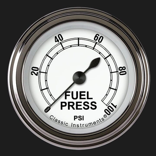 Classic Instruments Classic White CW146SLF 2-1/8" Fuel Pressure Gauge 100 PSI Electric