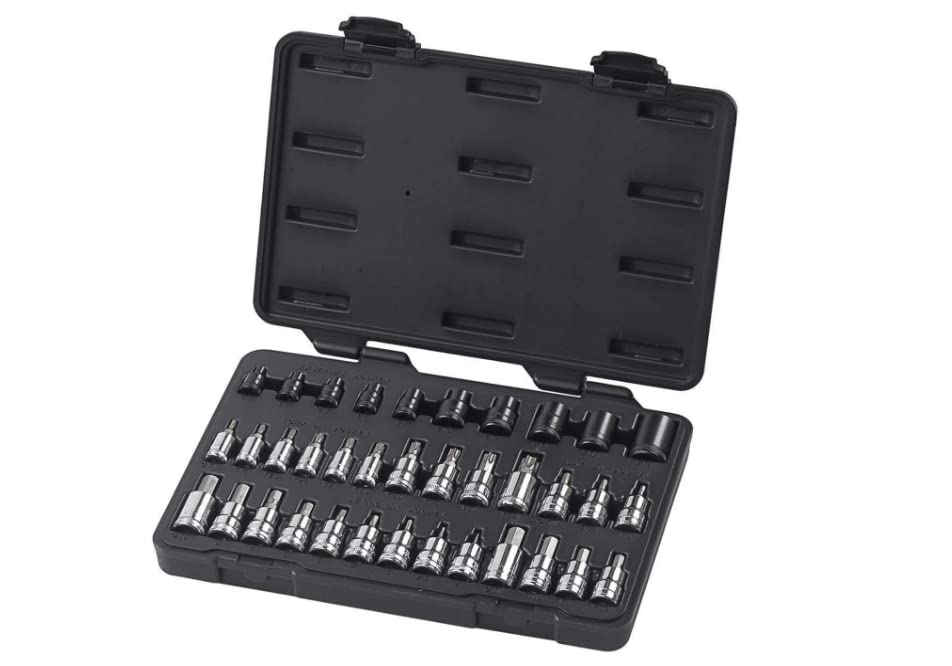 36 Pc. GEARWRENCH 1/4", 3/8" & 1/2" Drive Bit Socket Set, Standard Hex, E-Torx & Torx, SAE/Metric - 80726