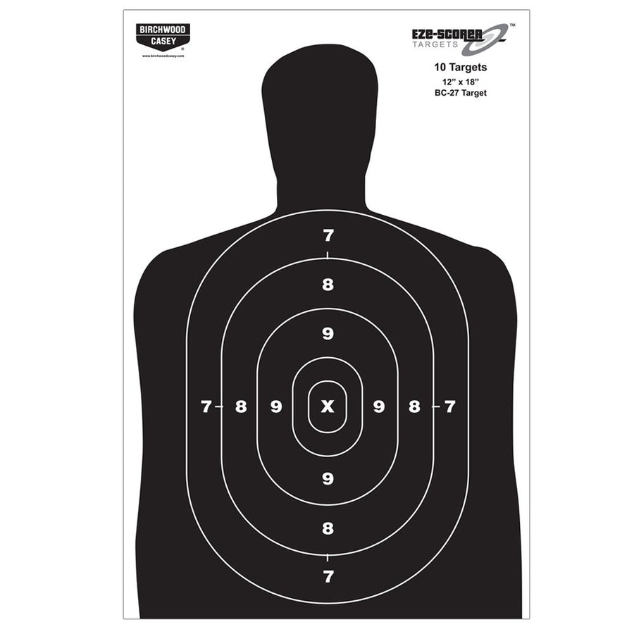 Birchwood Casey Eze-Scorer 12" x 18" High-Contrast Silhouette Shoot-Up Brilliant White Paper Targets for Indoor and Outdoor Use, Color Options, Black - 100 Targets