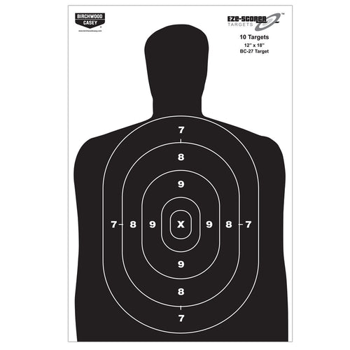 Birchwood Casey Eze-Scorer 12" x 18" High-Contrast Silhouette Shoot-Up Brilliant White Paper Targets for Indoor and Outdoor Use, Color Options, Black - 100 Targets