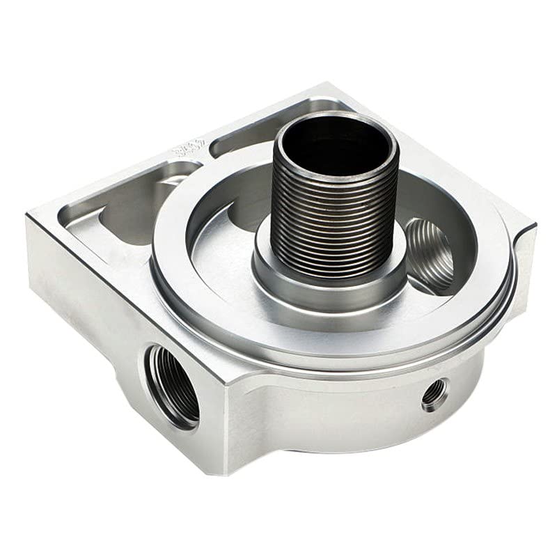 Single Remote Oil Filter Base - HAMBURGER'S PERFORMANCE; FITS HP6; Flows Left to Right- Billet ALUMI