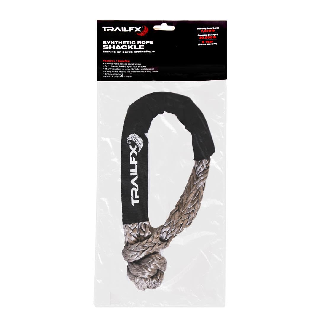 Shackle Rope TrailFX 7/16 Inch HMPE Synthetic Rope 7,500 Pound Working Load Limit 30,000 Pound Break Strength Black Single TrailFX WA047