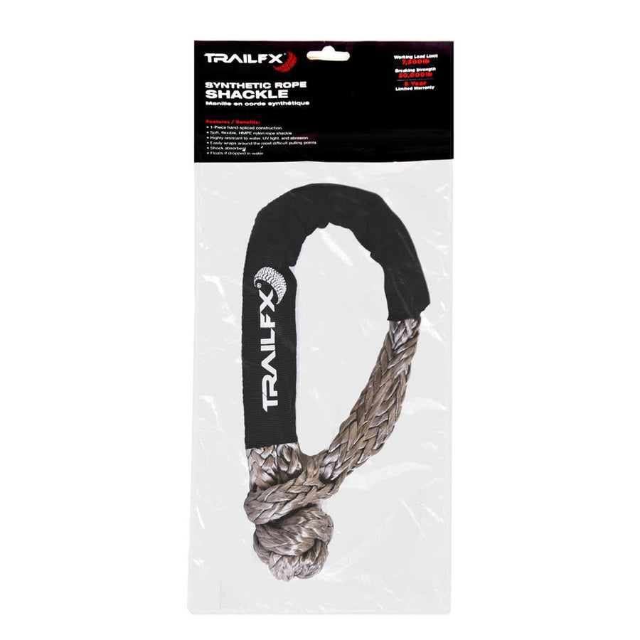 Shackle Rope TrailFX 7/16 Inch HMPE Synthetic Rope 7,500 Pound Working Load Limit 30,000 Pound Break Strength Black Single TrailFX WA047