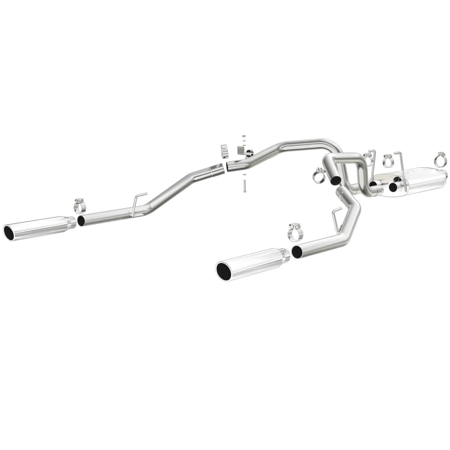 Cat-Back MagnaFlow Performance Exhaust System 15249 - Street Series, Stainless Steel 3in Main Piping, Dual Split Rear Exit, Polished Finish 3.5in Exhaust Tip - Truck Performance Exhaust Kit
