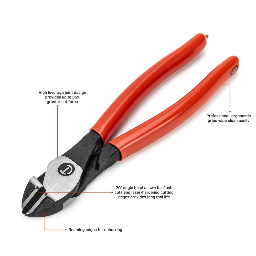 Diagonal Cutting Plier Crescent Dipped Handle - Wire & Cable Cutter for Home Improvement & Repair - Heavy Duty Electrician Tool - 8" - Z5428-06