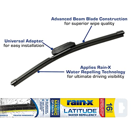 Latitude Rain-X 5079274-2 2-In-1 Water Repellent Wiper Blades, 16 Inch (Pack Of 1), Automotive Replacement Windshield Wiper Blades With Patented Rain-X Water Repellency Formula