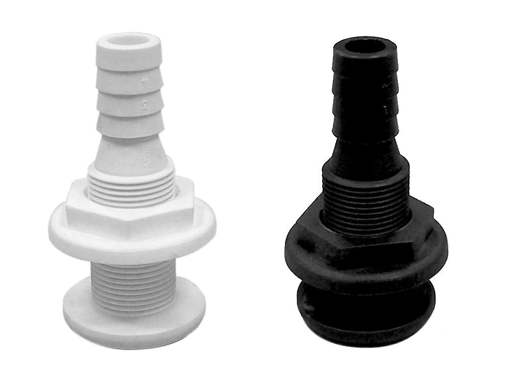 Moeller Marine Thru-Hull Connector 053055-10 with Broad Flange, 1 1/8" Hose, Plastic