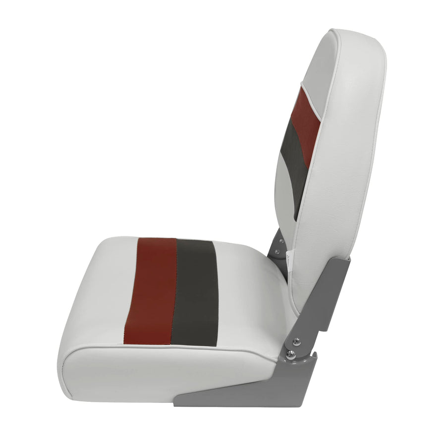 8WD590-1009 Wise Deluxe Series Pontoon Fold Down Seat, White/Red/Charcoal