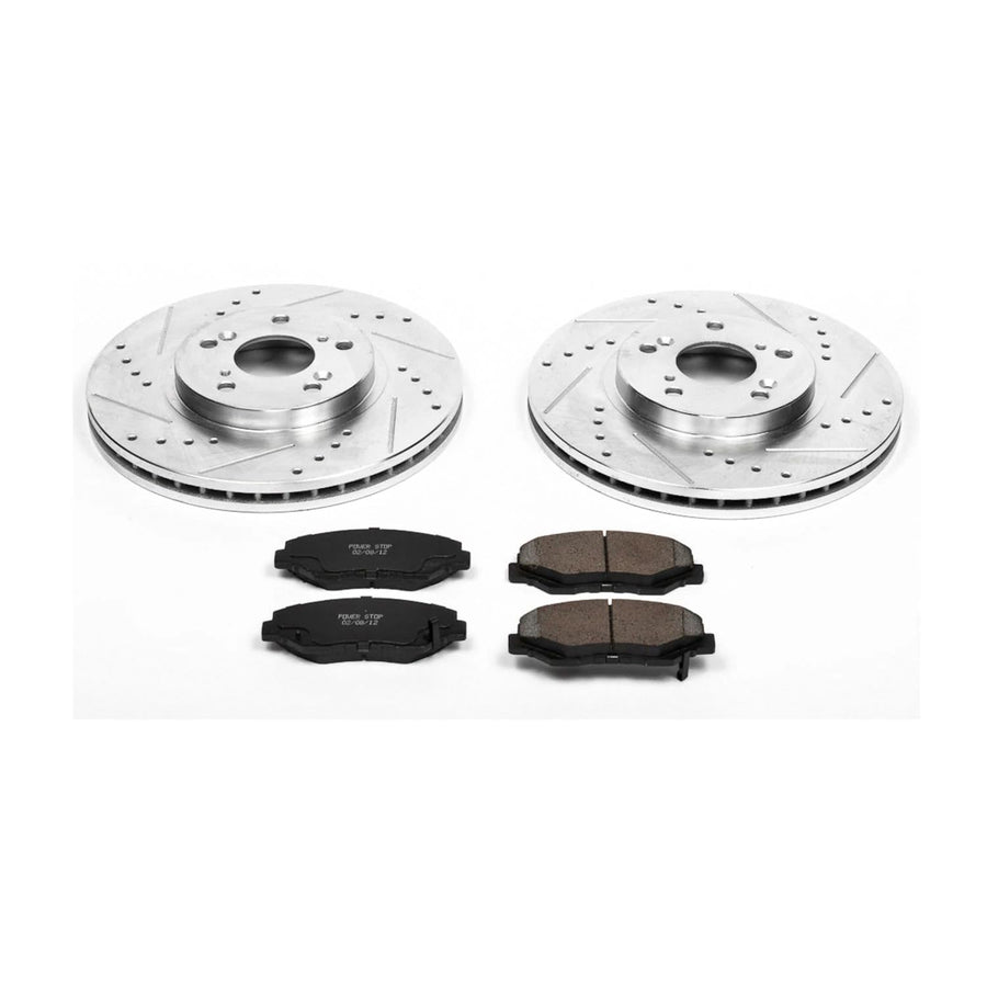 Power Stop K2302 Z23 Carbon Fiber Brake Pads Front with Drilled and Slotted Brake Rotors Kit For 2003 2004 2005 2006 2007 2008 Honda Pilot