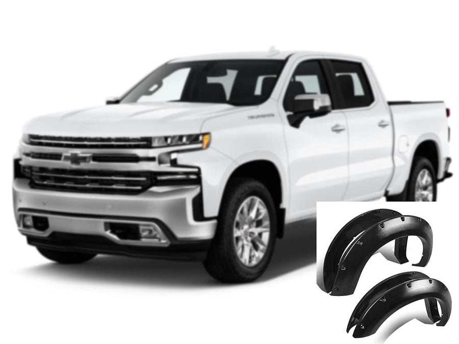FENDER FLARES Black RIVETED Style Compatible with 2019-2023 Chevrolet Silverado 1500 FF-CHSIL19-SM