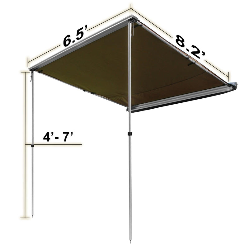 Rooftop OFFGRID Awning Olive Drab Polyester - 6.5ft x 8.2ft Pull-Out Roof Top Awning