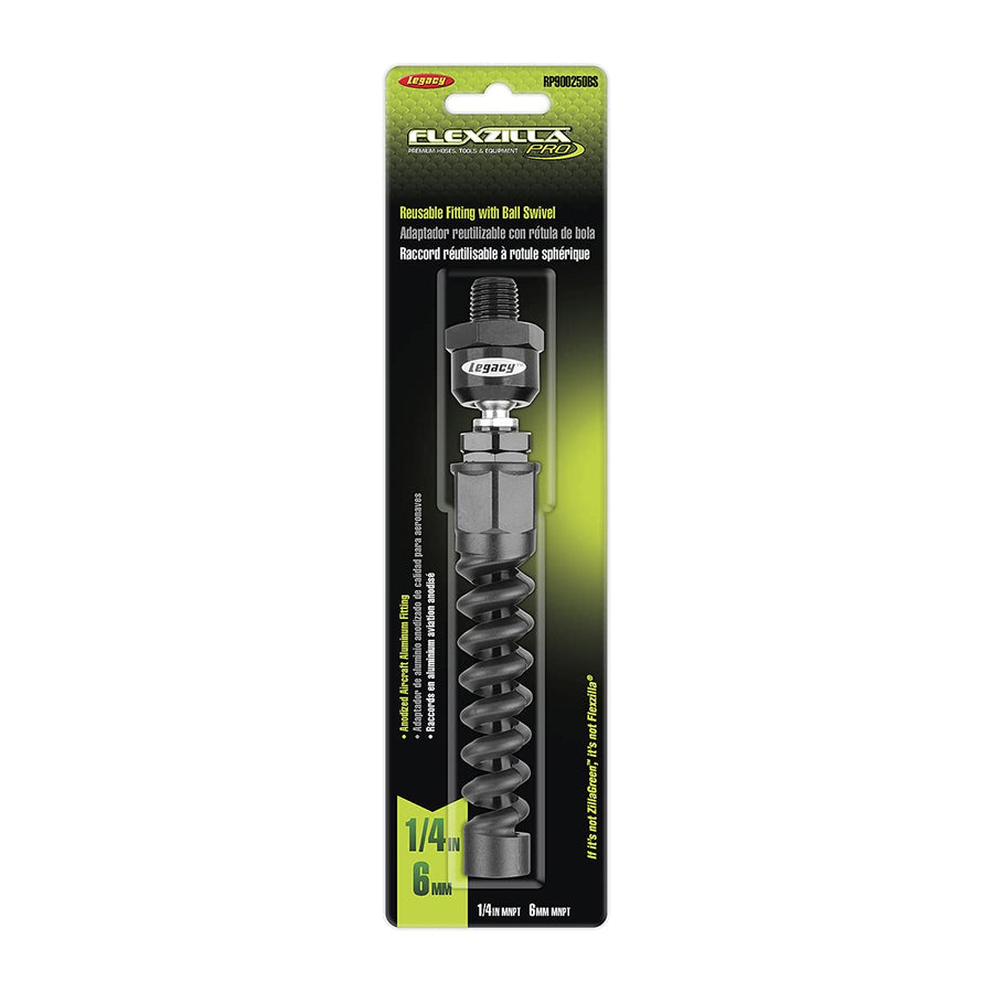 Flexzilla Air Hose Pro Reusable Fitting with Ball Swivel, 1/4 in. - RP900250BS