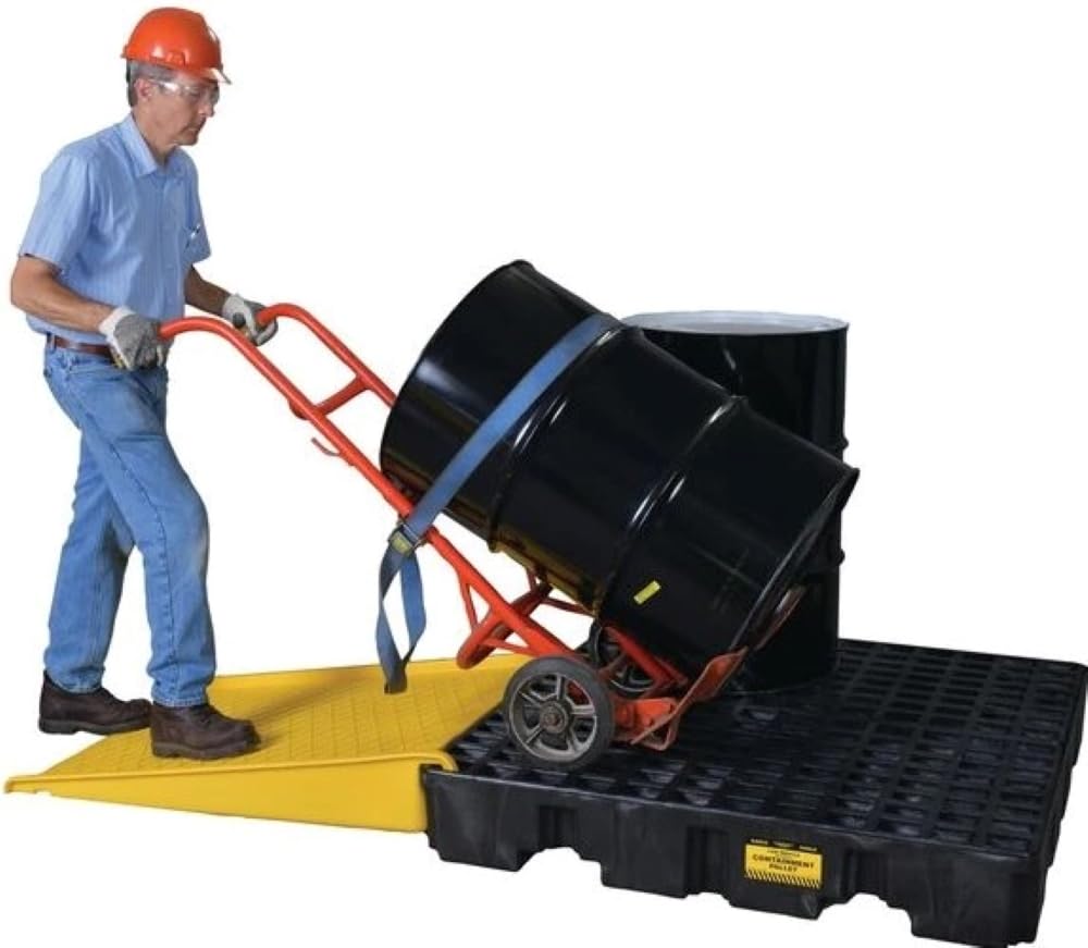 4 Eagle Drum Spill Containment Pallet with Forklift Pockets, 51.5"x51.5"x8", 66 Gallon Sump, 8,000 lbs. Load Capacity Secondary Containment Pallet, Made in USA, Black, 1645BND