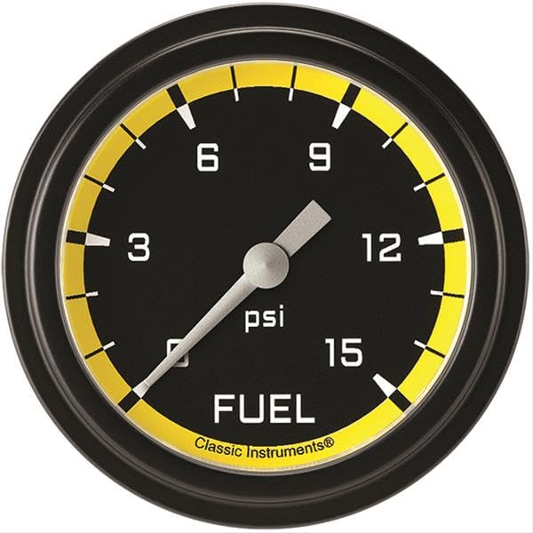 AX345YBLF Classic Instruments Autocross Yellow 2-5/8" Fuel Pressure Gauge, 15 psi