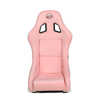 NRG Innovations Universal Fixed Back Bucket Racing Seat NRG-FRP-303PK-PRISMA for 5-Point Harnesses, Size M, Pink Alcantara Material, 22" W X 34" H X 16" D