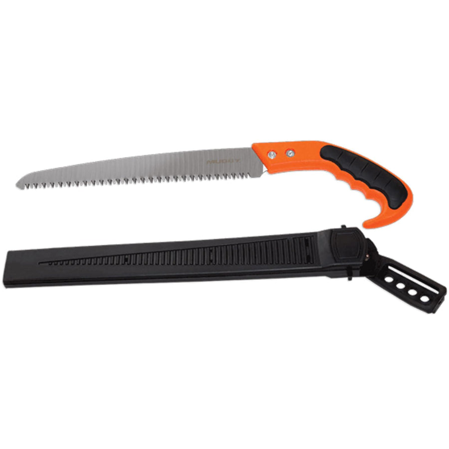 Handsaw MUDDY with Scabbard | 10.5-inch Serrated Blade Compact Durable Lightweight Ergonomic Versatile Outdoor Hunting Tree Saw | Plastic Scabbard with Belt Loop Included