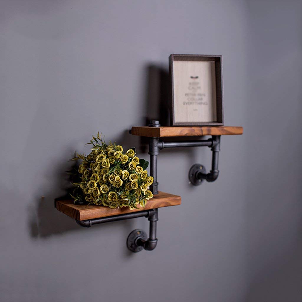 Vintage Iron YIMJ Coat Rack Water Pipe Wall Mount Art with Wood Board Shelf Vintage Bookshelf Kitchen Shelf, c