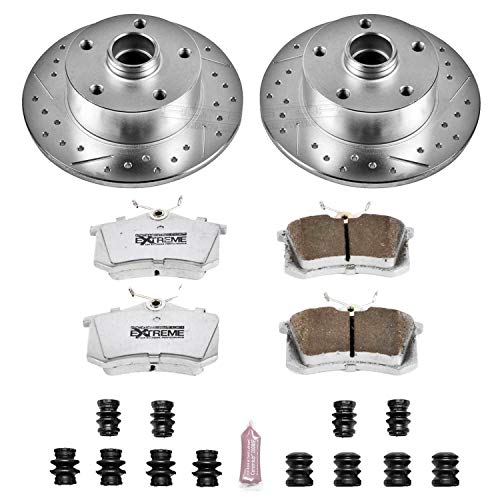 Power Stop K3064-26 Z26 Carbon Fiber Brake Pads Rear with Drilled & Slotted Brake Rotors Kit For Audi A4 1997-2001 [Model Specific]